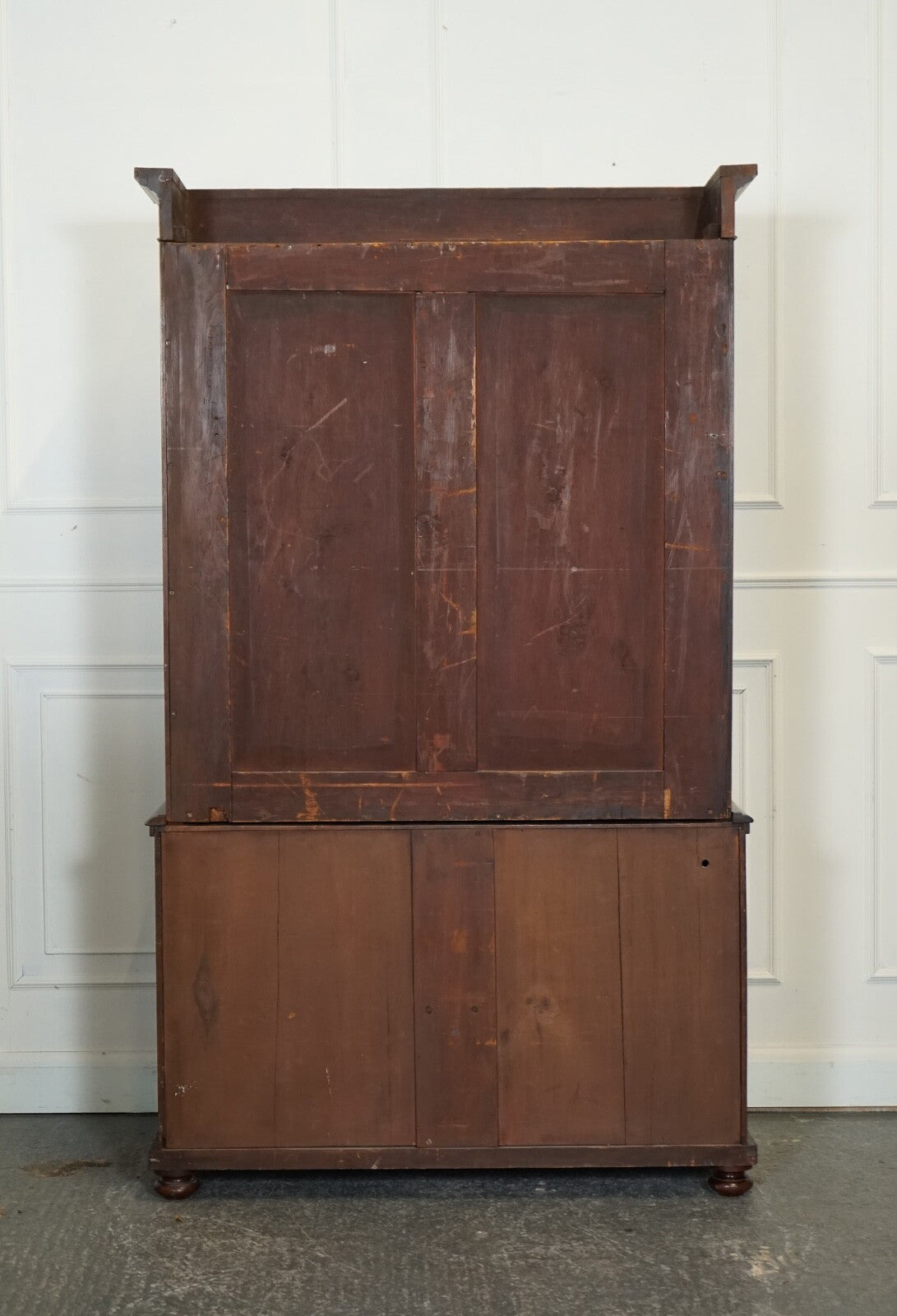 ANTIQUE DRESSER BOOKCASE DISPLAY CABINET ON CHEST OF DRAWERS BLACK LEATHER TOP