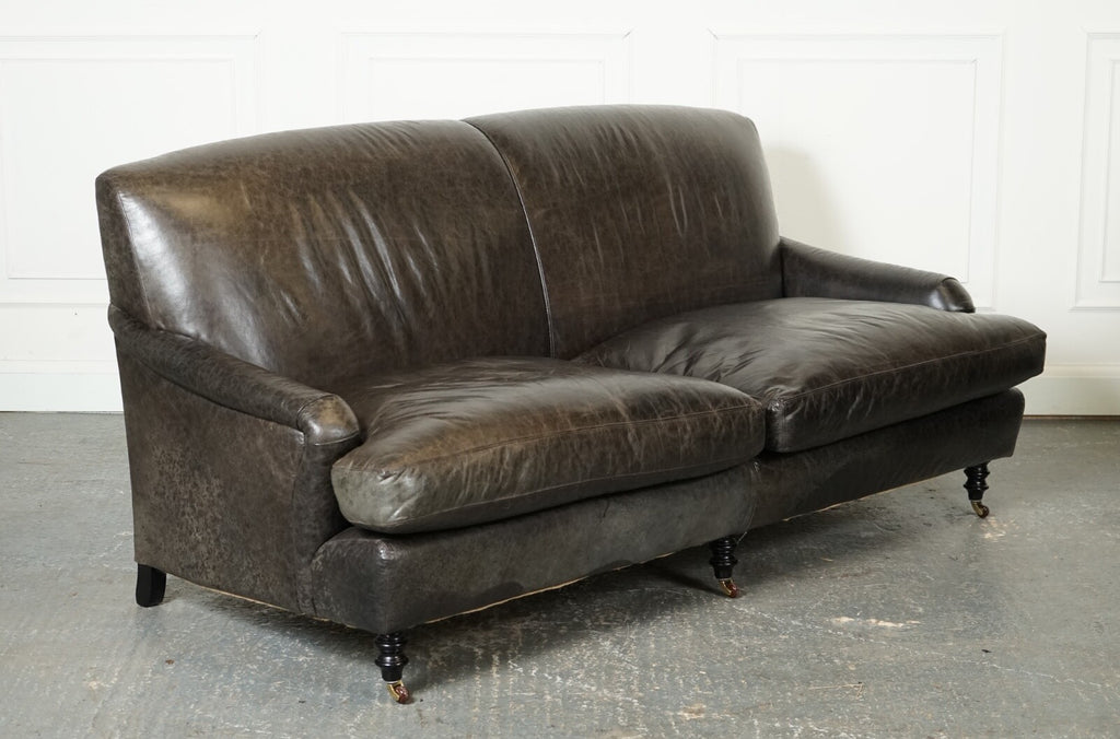 EXQUiSITE HOWARD STYLE HERITAGE GREY LEATHER SOFA (2/2) J1