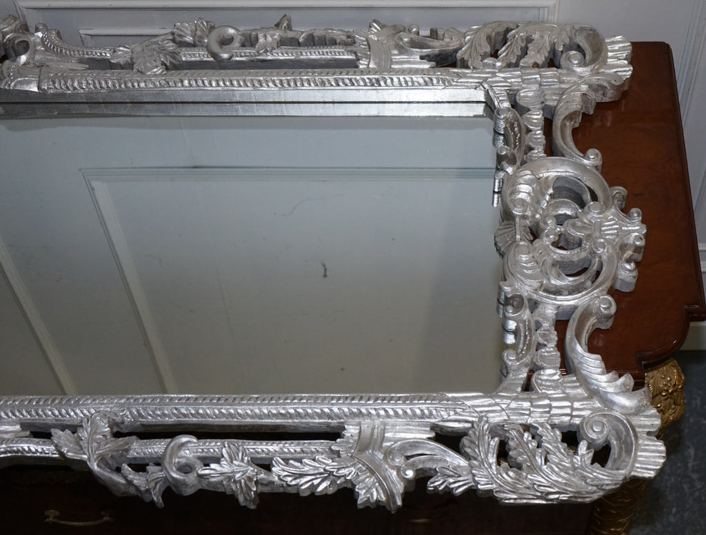 VINTAGE MID CENTURY ITALIAN BAROCCO STYLE SILVER HAND PAINTED WALL MIRROR