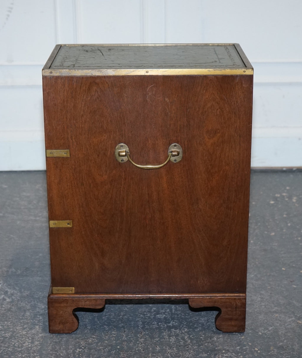 VINTAGE MILITARY CAMPAIGN BEDSIDE NIGHTSTAND SIDE TABLE WITH THREE DEEP DRAWERS