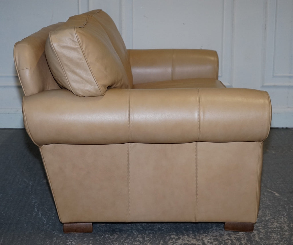 FINE LATTE BROWN LEATHER TWO SEATER SOFA MADE BY MULTIYORK ENGLAND