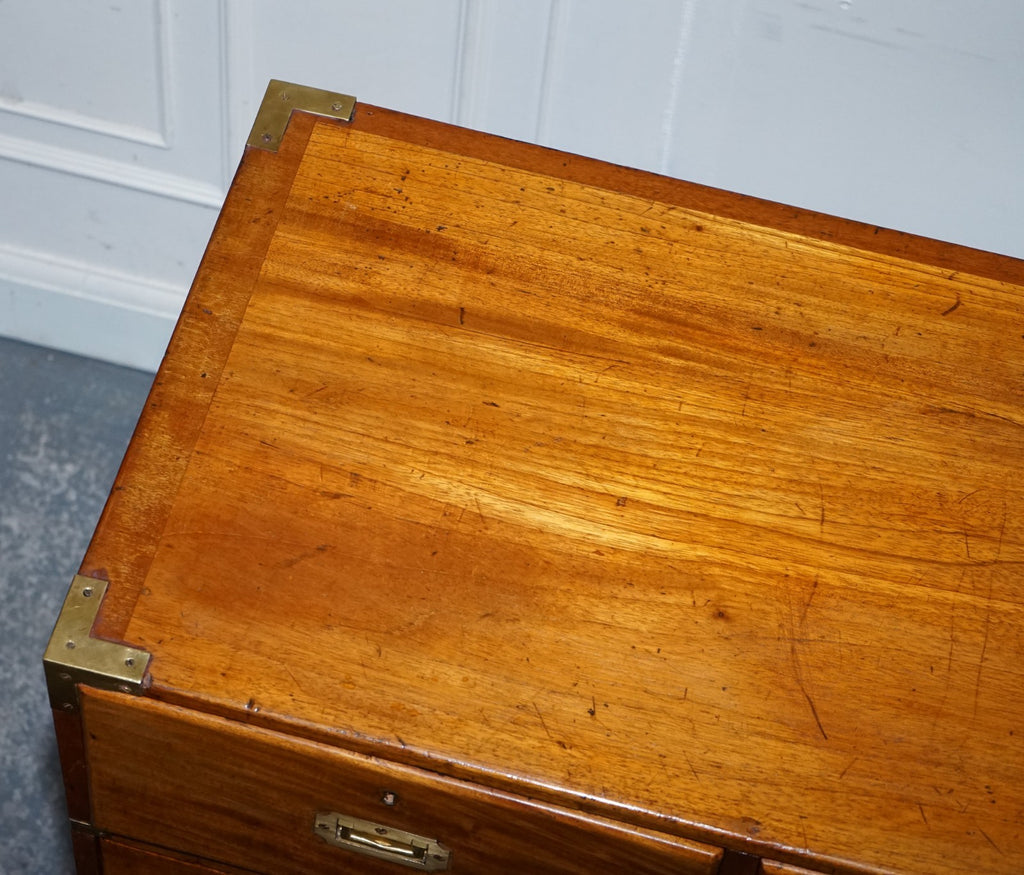 ANTIQUE 19TH CENTURY SATINWOOD MILITARY CAMPAIGN CHEST OF DRAWERS LOTS OF PATINA