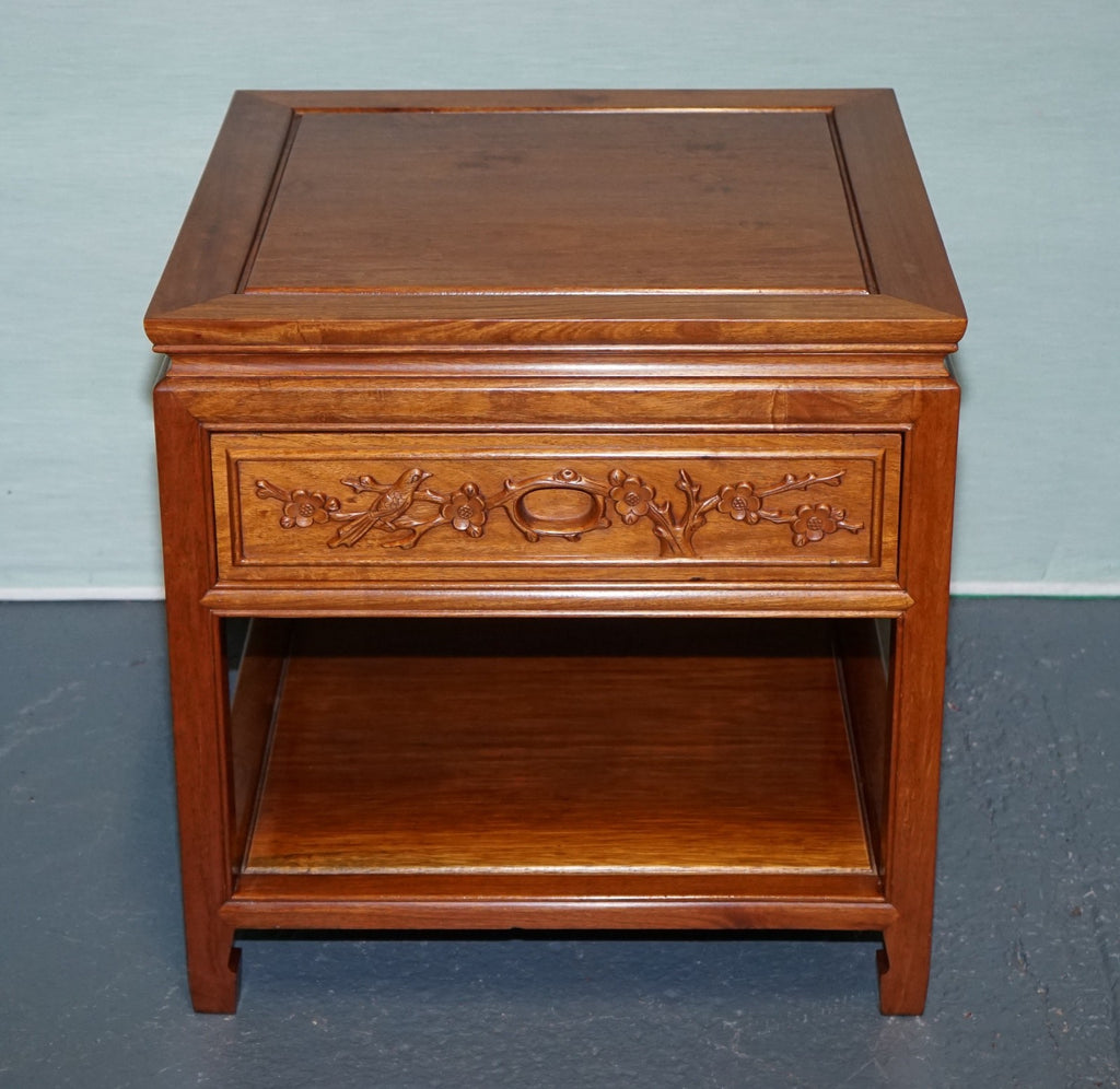 ORIENTAL CHINESE VINTAGE TEAK NIGHTSTAND BEDSIDE TABLE WITH DRAWER