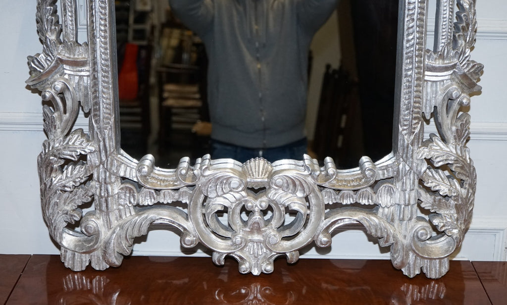 VINTAGE MID CENTURY ITALIAN BAROCCO STYLE SILVER HAND PAINTED WALL MIRROR