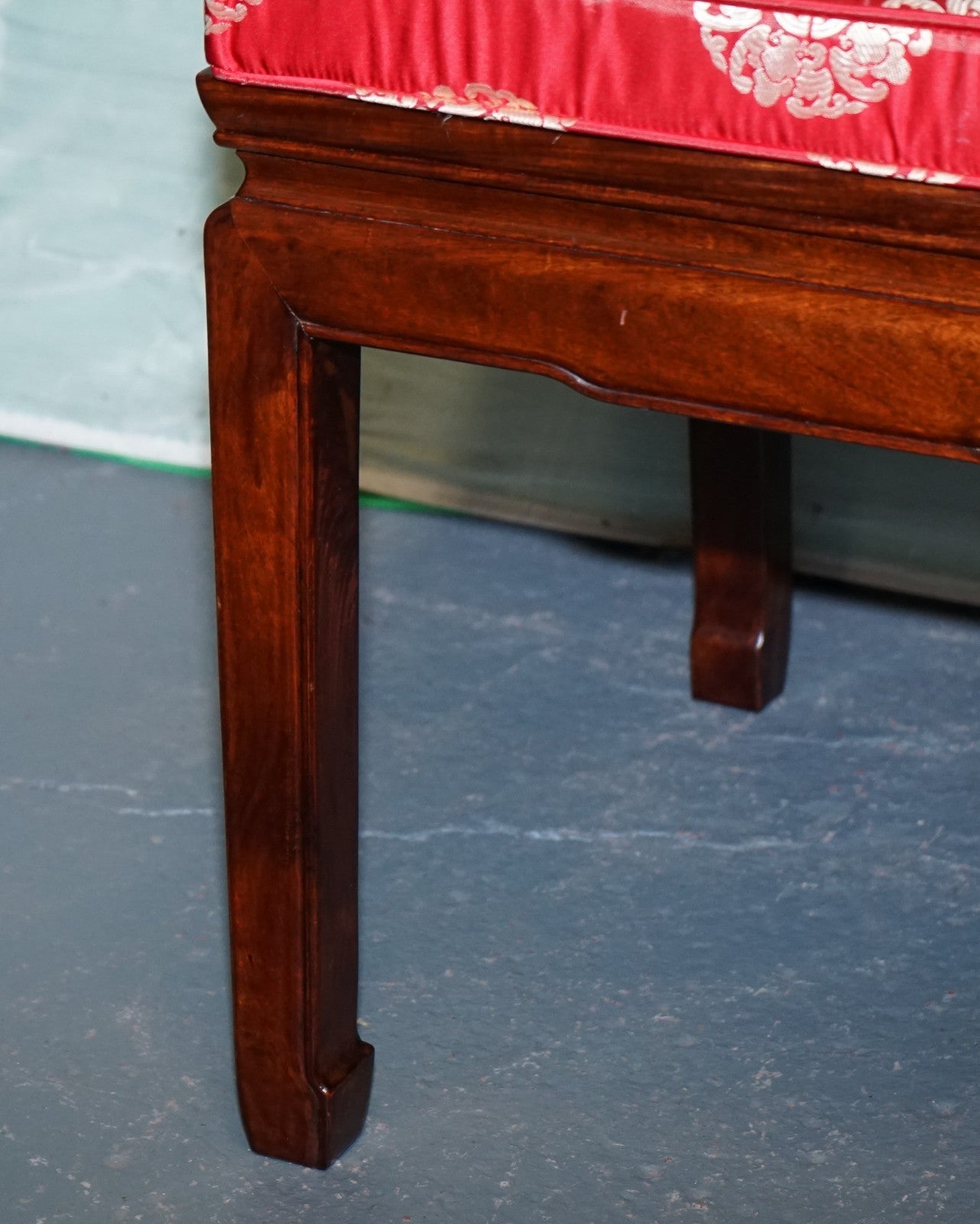 SET OF TEN VINTAGE ORIENTAL CHINESE HARDWOOD CARVER DINING ARMCHAIRS W/ CUSHIONS