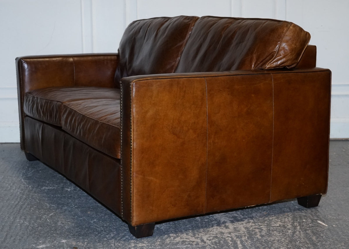 TIMOTHY OULTON VISCOUNT BROWN LEATHER TWO TO THREE SEATER COMPACT SOFA