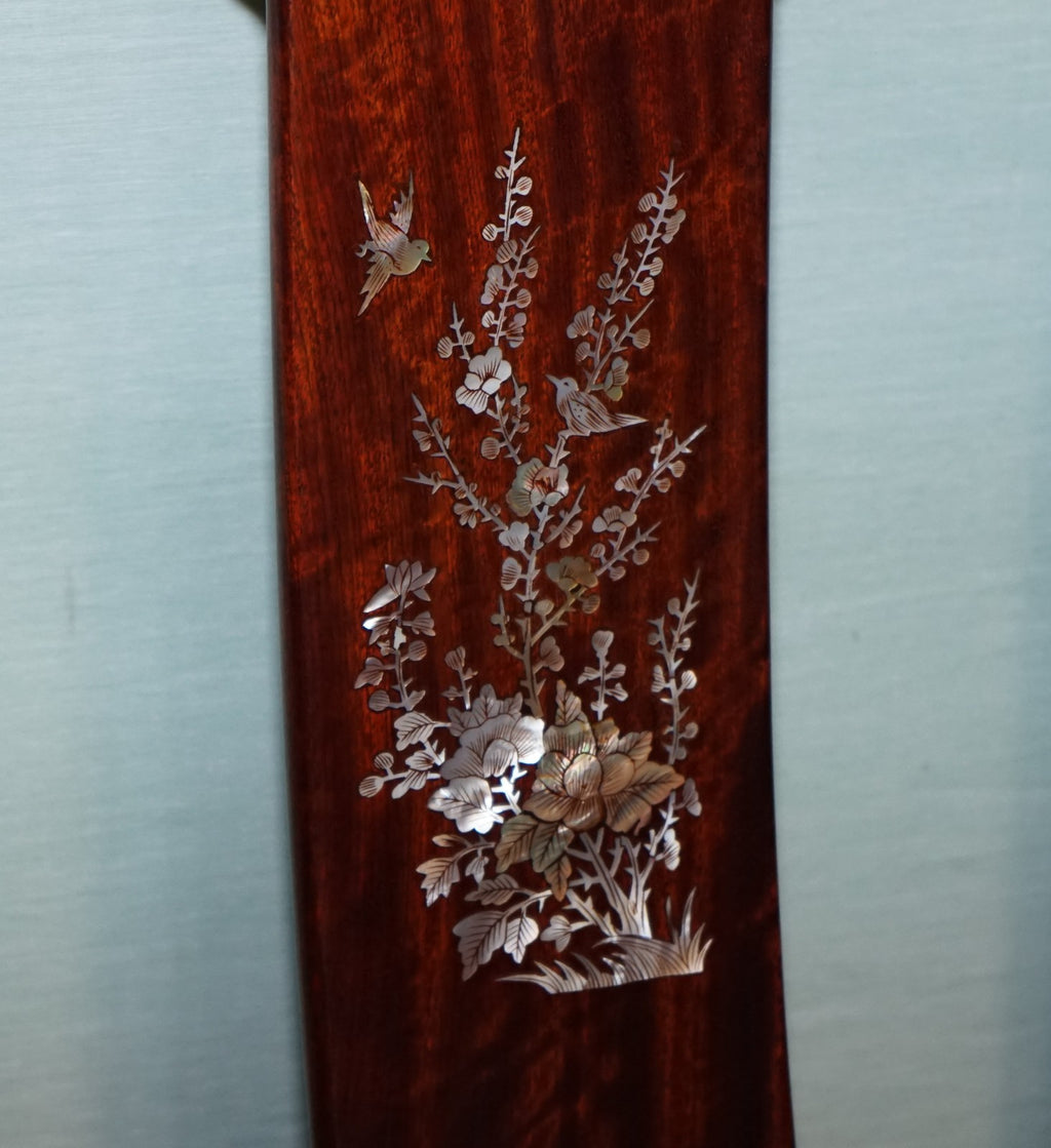 PAIR OF ORIENTAL CHINESE HARDWOOD MOTHER OF PEARL INLAID HALL CHAIRS