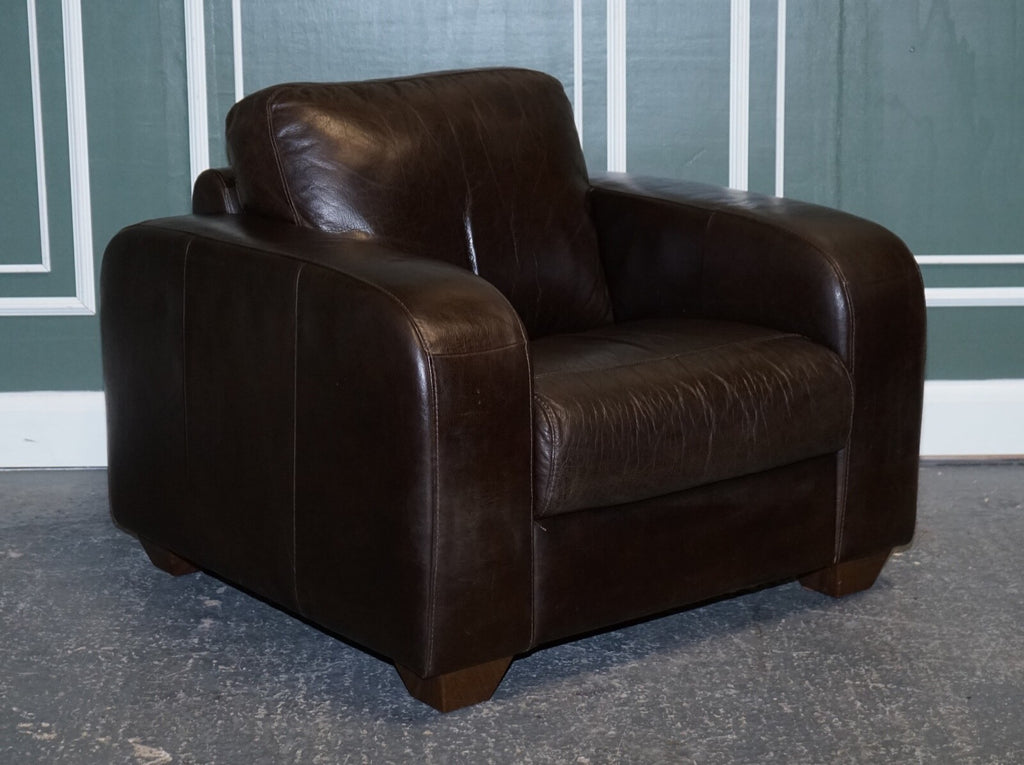 VINTAGE PAIR OF CHOCOLATE BROWN LEATHER ARMCHAIRS BY SOFITALIA