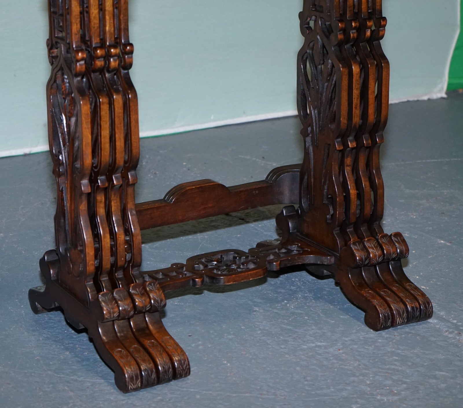 ART NOUVEAU CHINESE EXPORT NESTING TABLES PIERCED FRETWORK BONE & ABALONE C 1900