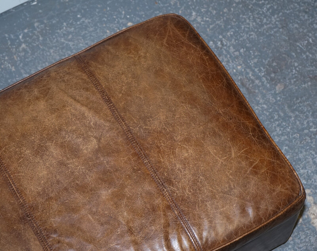 VINTAGE HALO REGGIO GROUCHO BROWN LEATHER OTTOMAN FOOTSTOOL WITH STORAGE SPACE