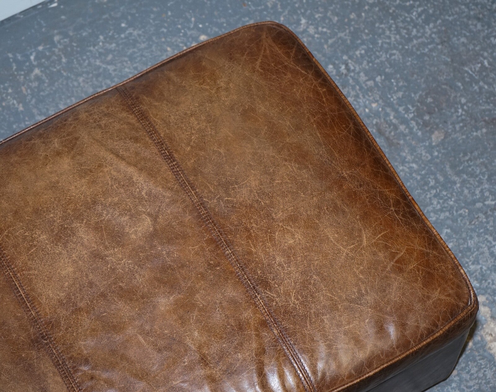 VINTAGE HALO REGGIO GROUCHO BROWN LEATHER OTTOMAN FOOTSTOOL WITH STORAGE SPACE