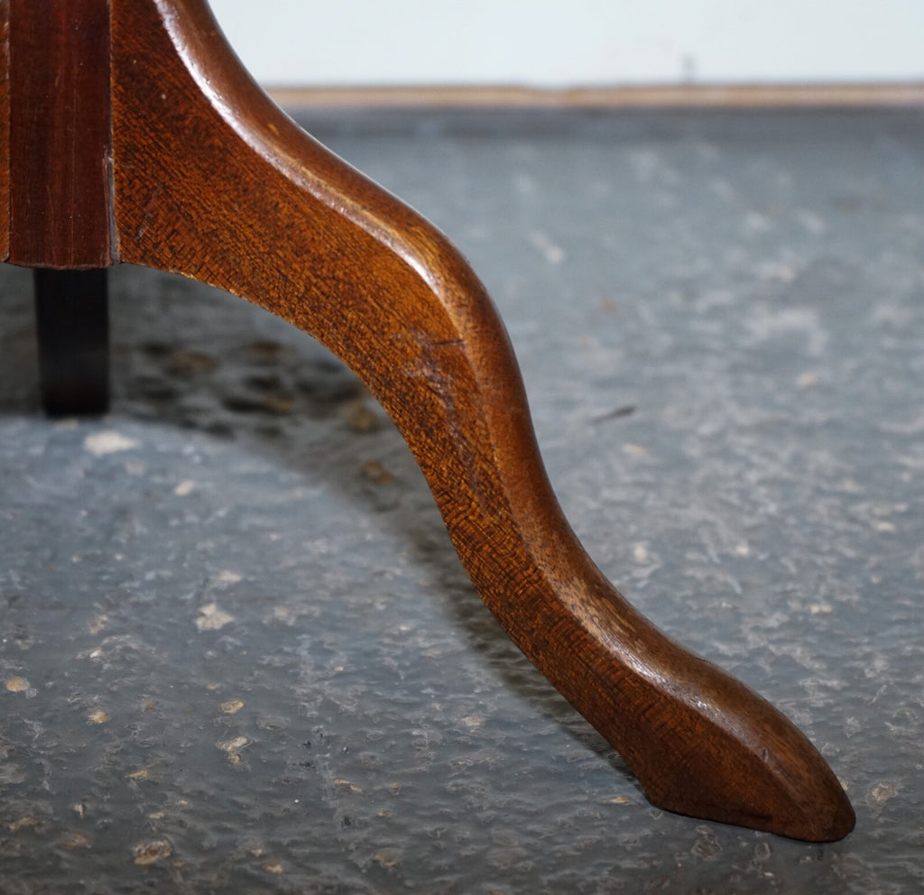 LOVELY VINTAGE BROWN GOLD LEATHER TOP PLANT WINE SIDE STAND ON TRIPOD FEET