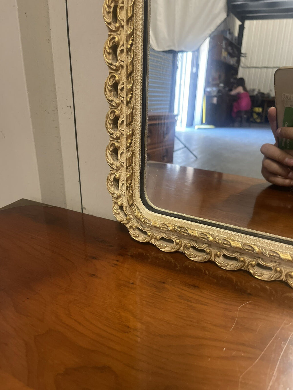 1950'S VINTAGE JOHN ''HALLS GALVO'' DAMP PROOF WHITE AND GOLD WALL MIRROR