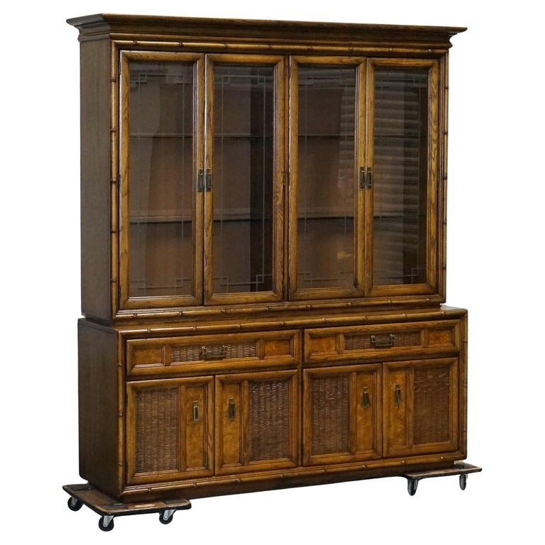 VINTAGE AMERICAN FAUX BAMBOO STYLE DISPLAY CABINET BOOKCASE BY BURLINGTON