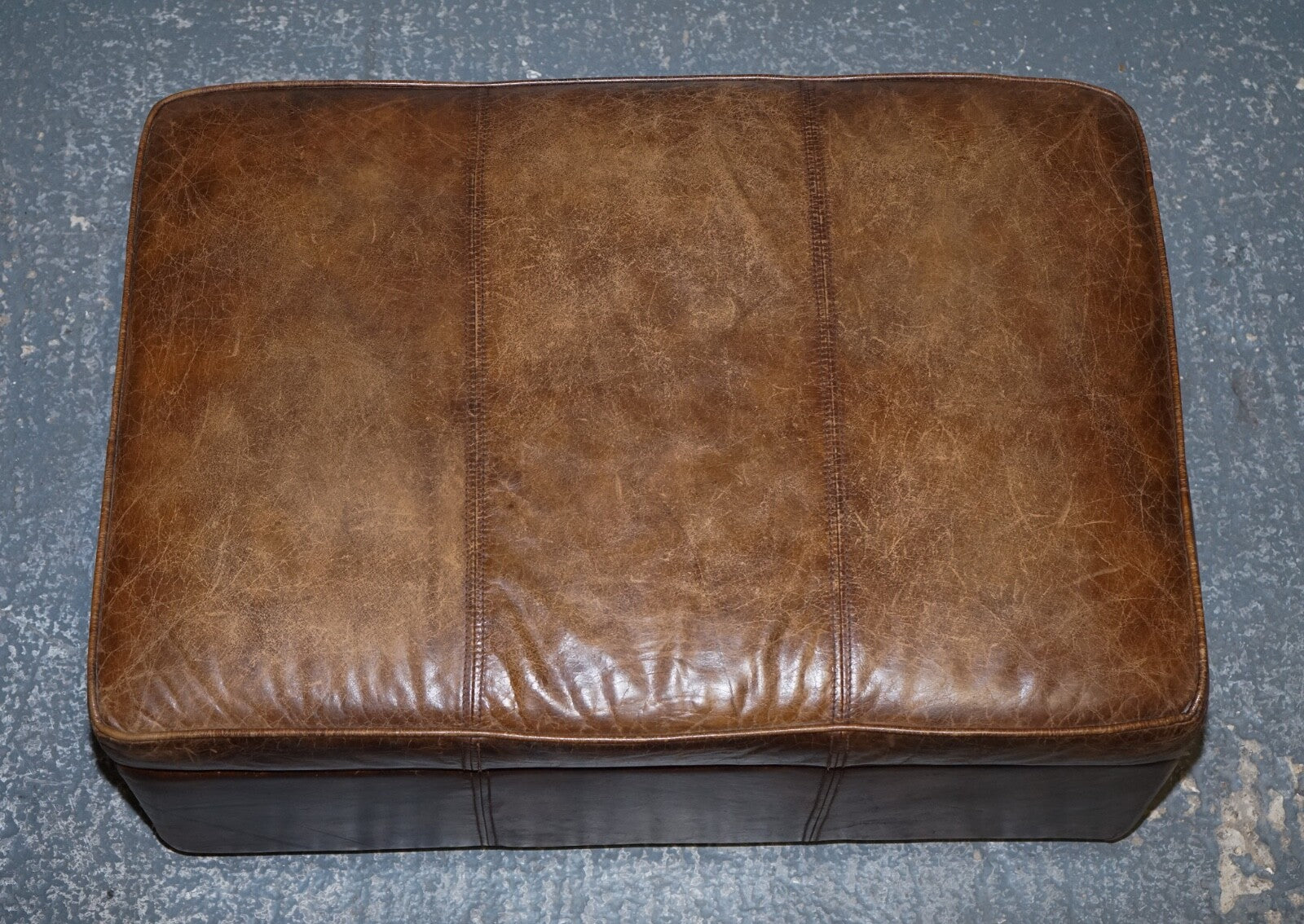 VINTAGE HALO REGGIO GROUCHO BROWN LEATHER OTTOMAN FOOTSTOOL WITH STORAGE SPACE