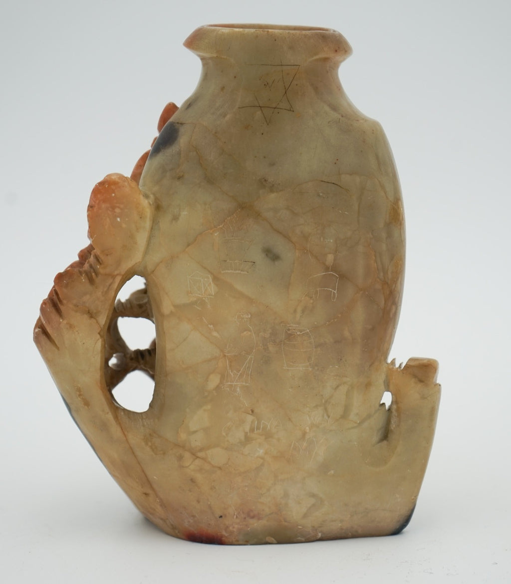 EARLY 20TH CENTRY ORIENTAL CHINESE HAND CARVED FLORAL SOAPSTONE DECORATIVE POT