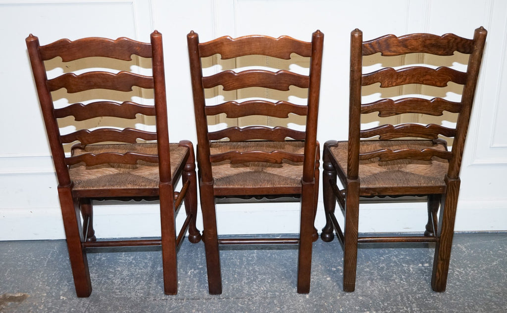 SET OF SIX ENGLISH ANTIQUE CIRCA 1910 LADDERBACK RUSH SEAT DINING CHAIRS