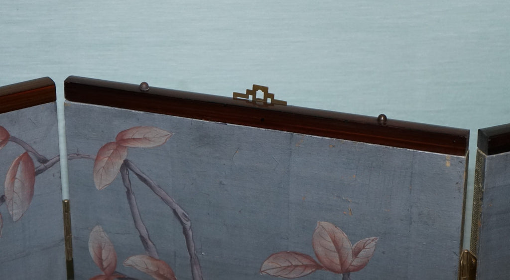 VINTAGE EXOTIC ORIENTAL BIRDS & FLOWERS FOLDING FOUR PANEL PETITE ROOM DIVIDER
