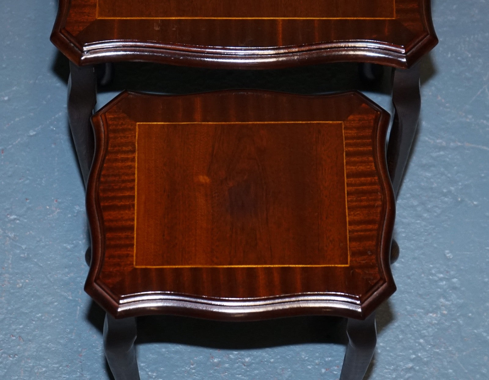 VINTAGE HARDWOOD NEST OF TABLES WITH iNLAY QUEEN ANNE STYLE