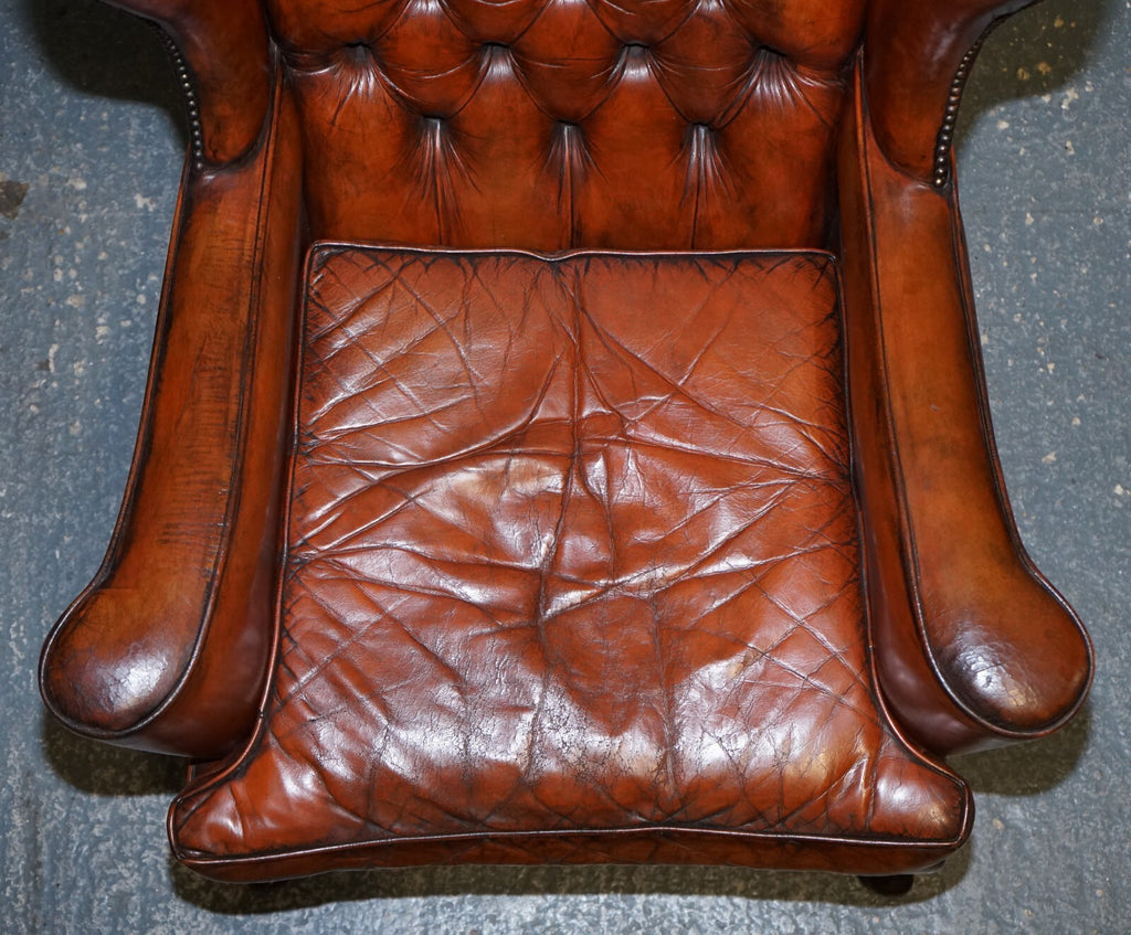 PAIR OF WILLIAM MORRIS FLAT ARM CHESTERFIELD WINGBACK BORDEAUX ARMCHAIRS