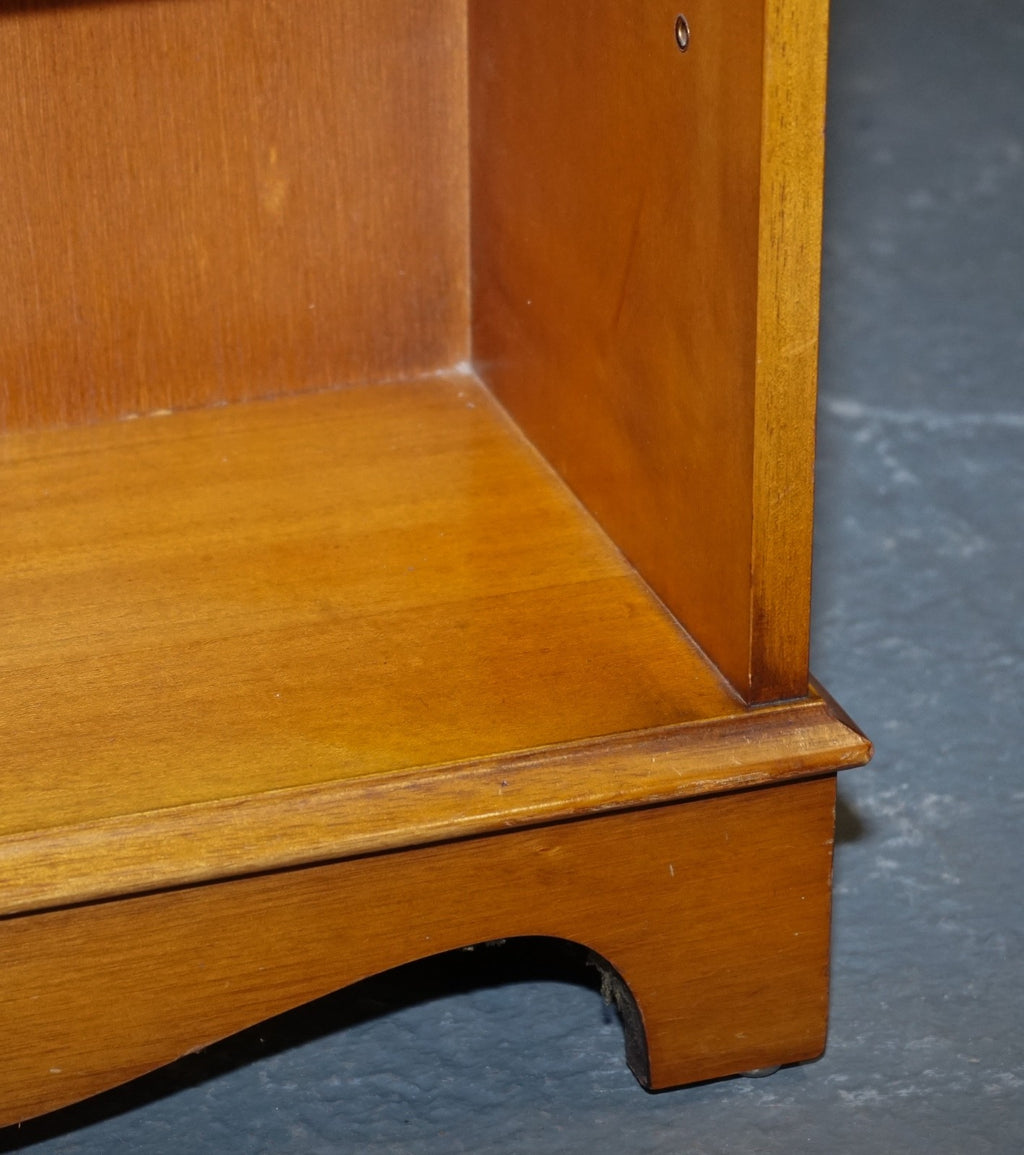 VINTAGE BURR YEW WOOD OPEN DWARF LIBRARY BOOKCASE WiTH TWO DRAWERS & SHELF