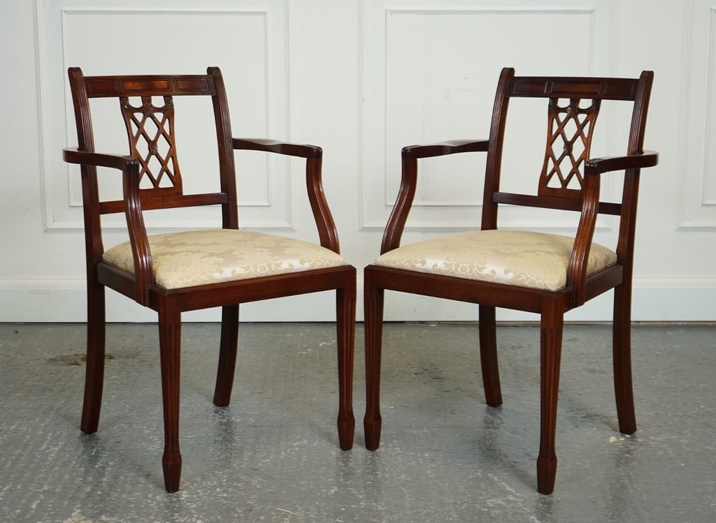 HEPPLEWHITE STYLE BEVAN FUNNELL SET 5 DINING CHAIRS CREAM UPHOLSTERED SEATS J1