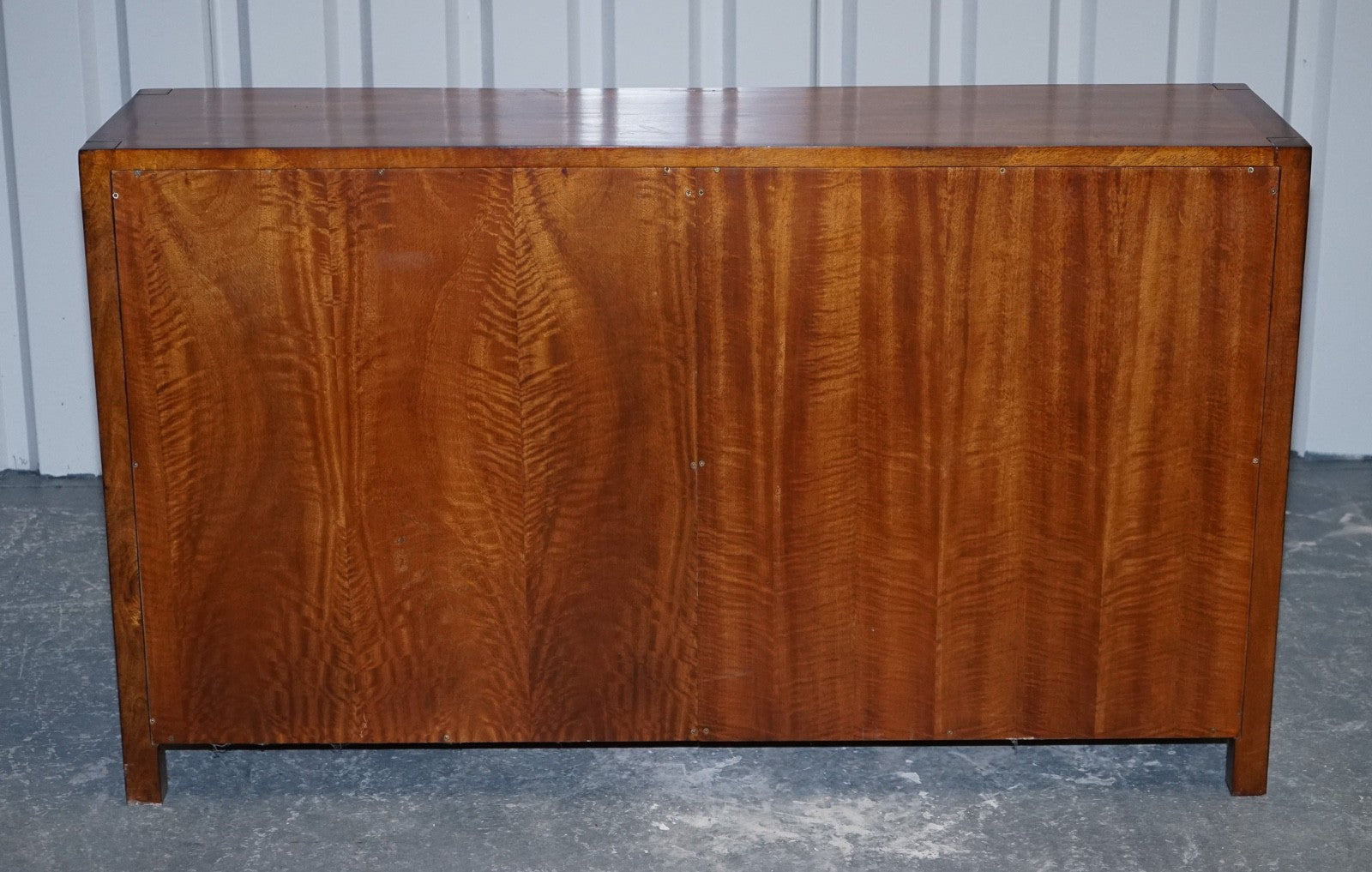 VINTAGE HARDWOOD & BRASS MILITARY CAMPAIGN STYLE BANK OF DRAWERS SIDEBOARD