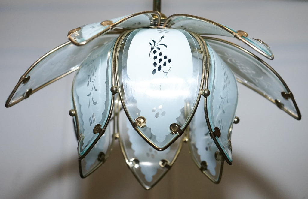 PAIR OF ART DECO STYLE 1960'S FLOWER LOTUS GLASS CEILING LAMPS