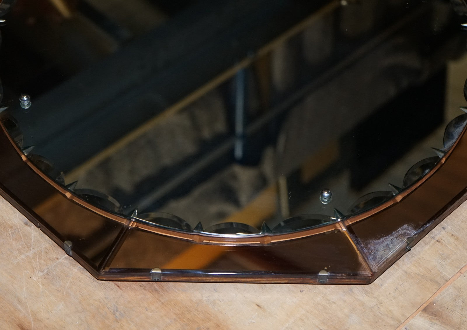 STUNNING LARGE FRENCH ART DECO 1920'S PEACH COLOURED WALL MIRROR