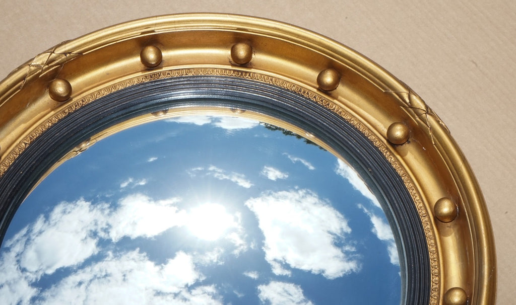 ANTIQUE 1920S BUTLERS CONVEX GOLD GILT WOOD WALL MIRROR