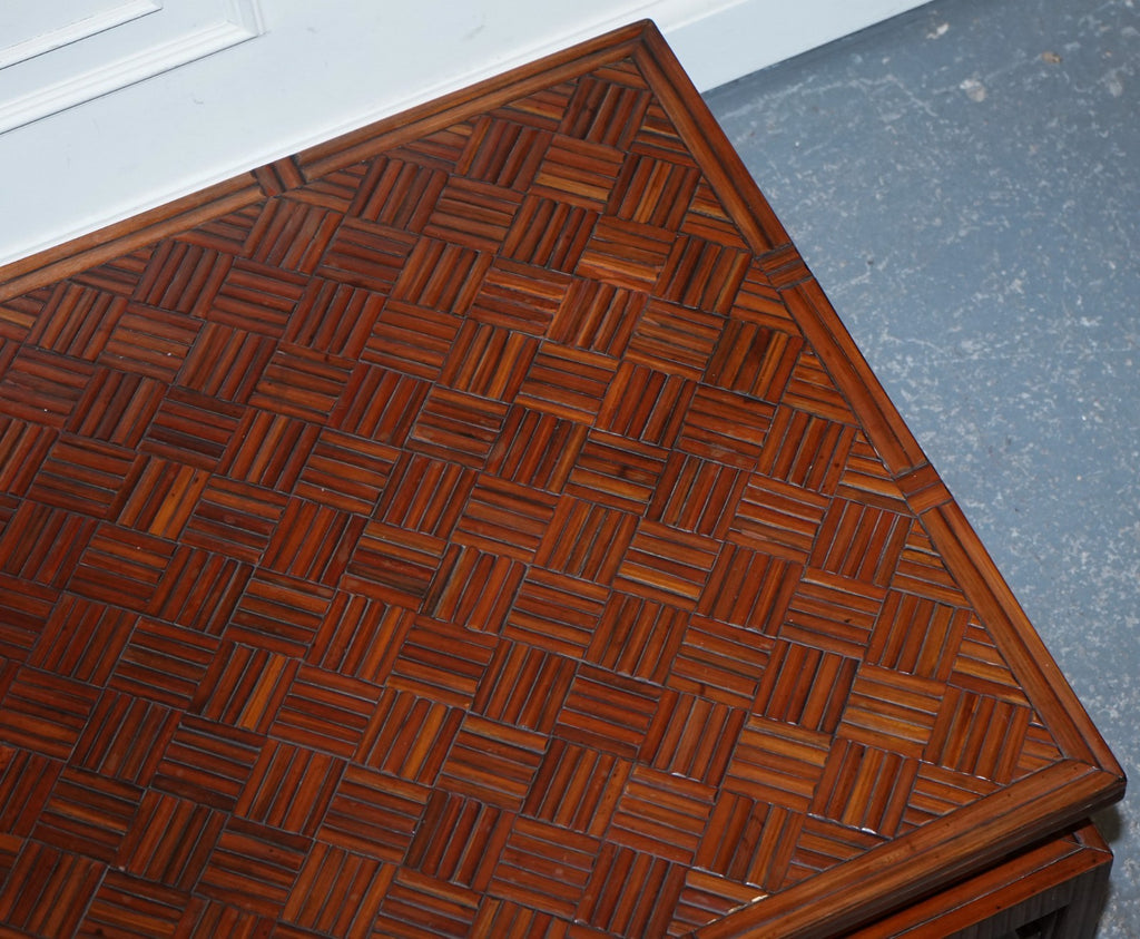 CIRCA 1950'S  MAITLAND & CLASCOE WAVEN FAUX BAMBOO PAGODA COFFEE TABLE DRAWERS