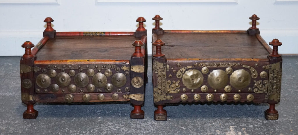 ANTIQUE PRIMITIVE ORIENTAL ASIAN SIDE TABLES HAND PAINTED VERY DECORATIVE