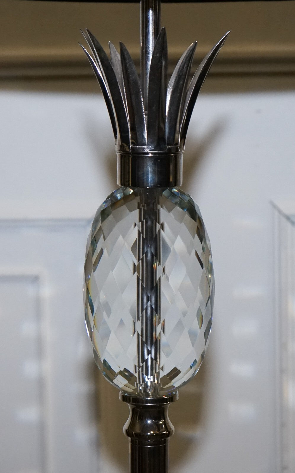 PAIR OF LOVELY FLOOR LAMPS WITH PINEAPPLE DESIGN STAINLESS STEEL BLACK SHADE