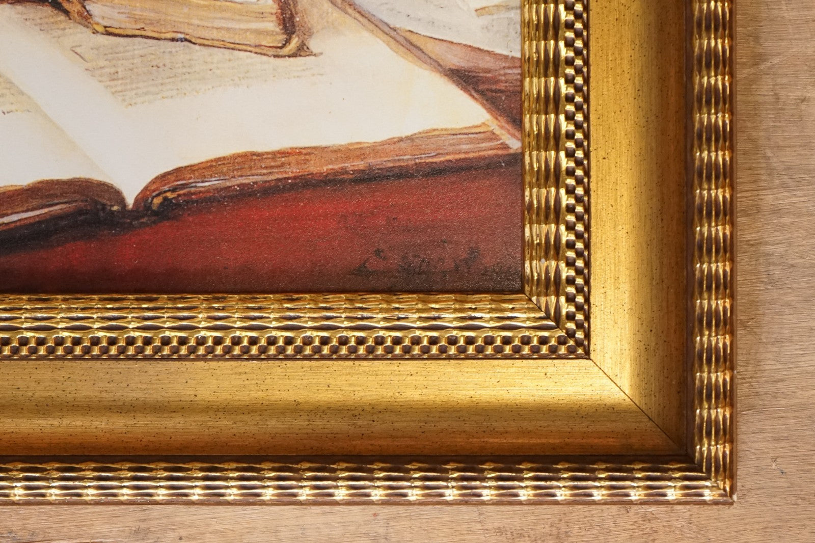 VINTAGE SOPHISTICATED LIBRARY SETTING PRINT IN GILTED FRAME  64 X 114 CM