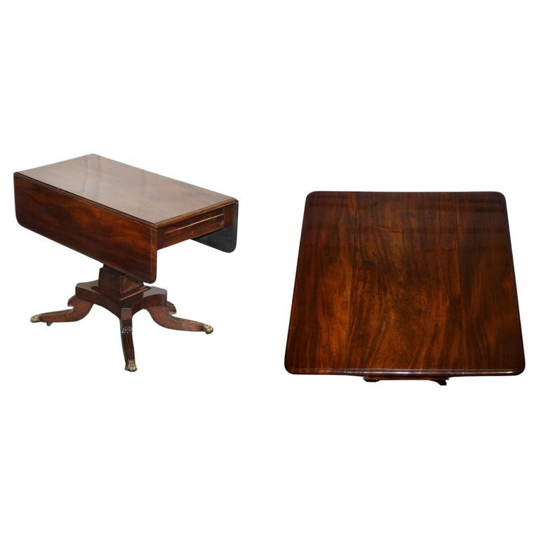 1820s RESTORED ENGLISH ANTIQUE PEDESTAL PEMBROKE DROP LEAF TABLE WITH DRAWER