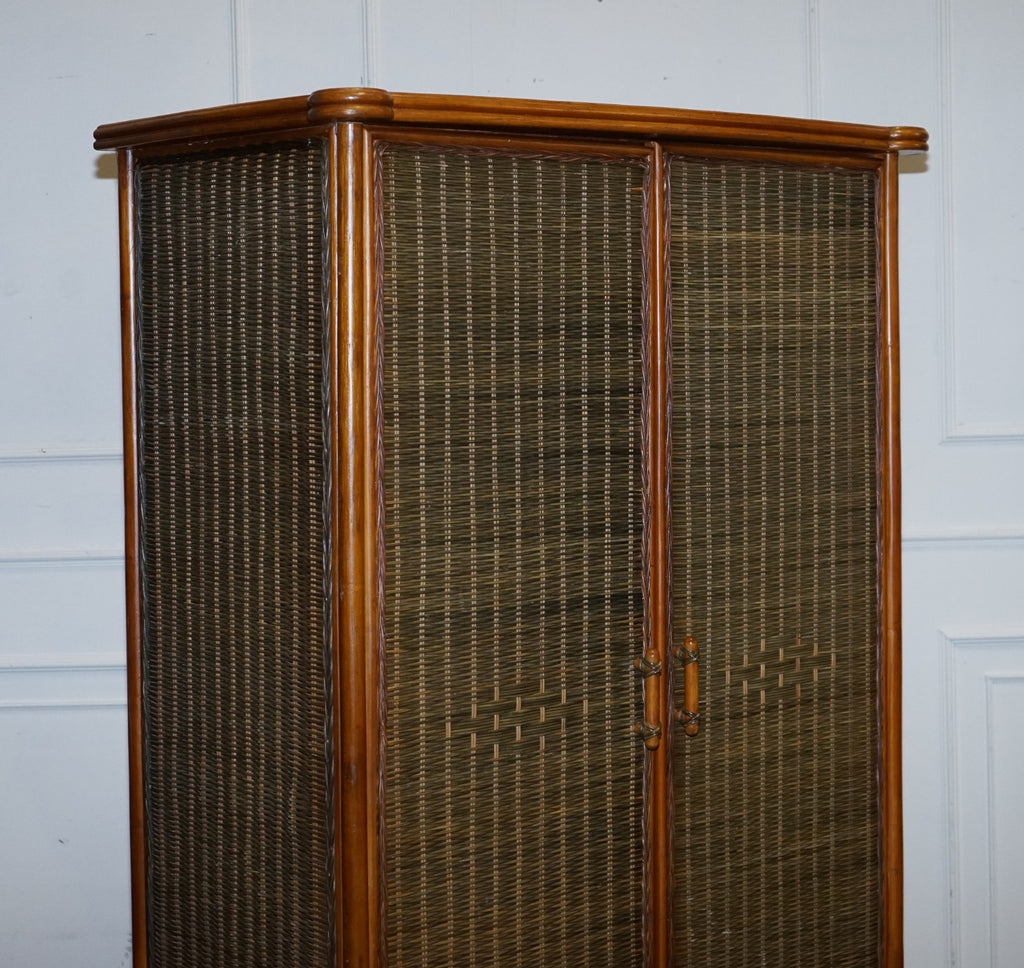 CIRCA 1970'S WOVEN WICKER ARMOIRE WARDROBE WiTH ONE DRAWER (1/2)