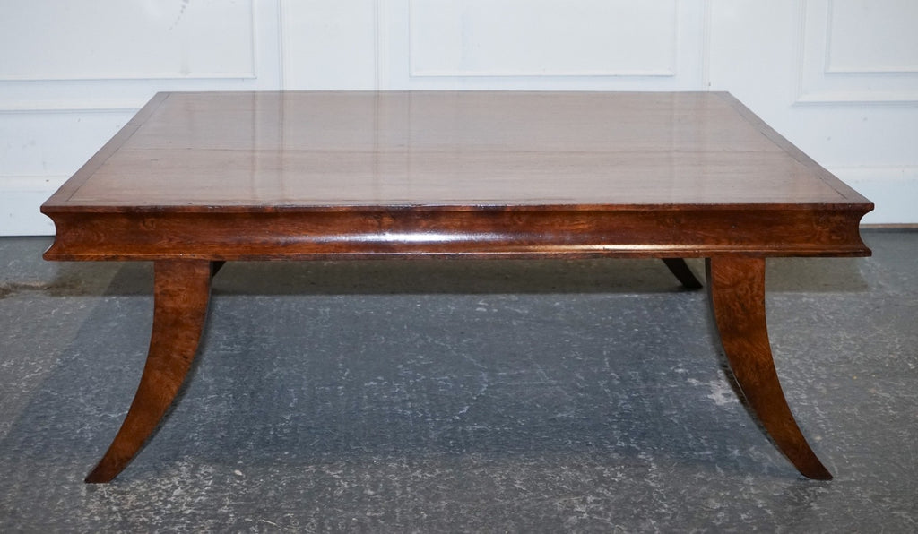ANTIQUE ART DECO GOLDEN OAK COFFEE TABLE MAPPA BURL TRIM & SPLAYED LEGS