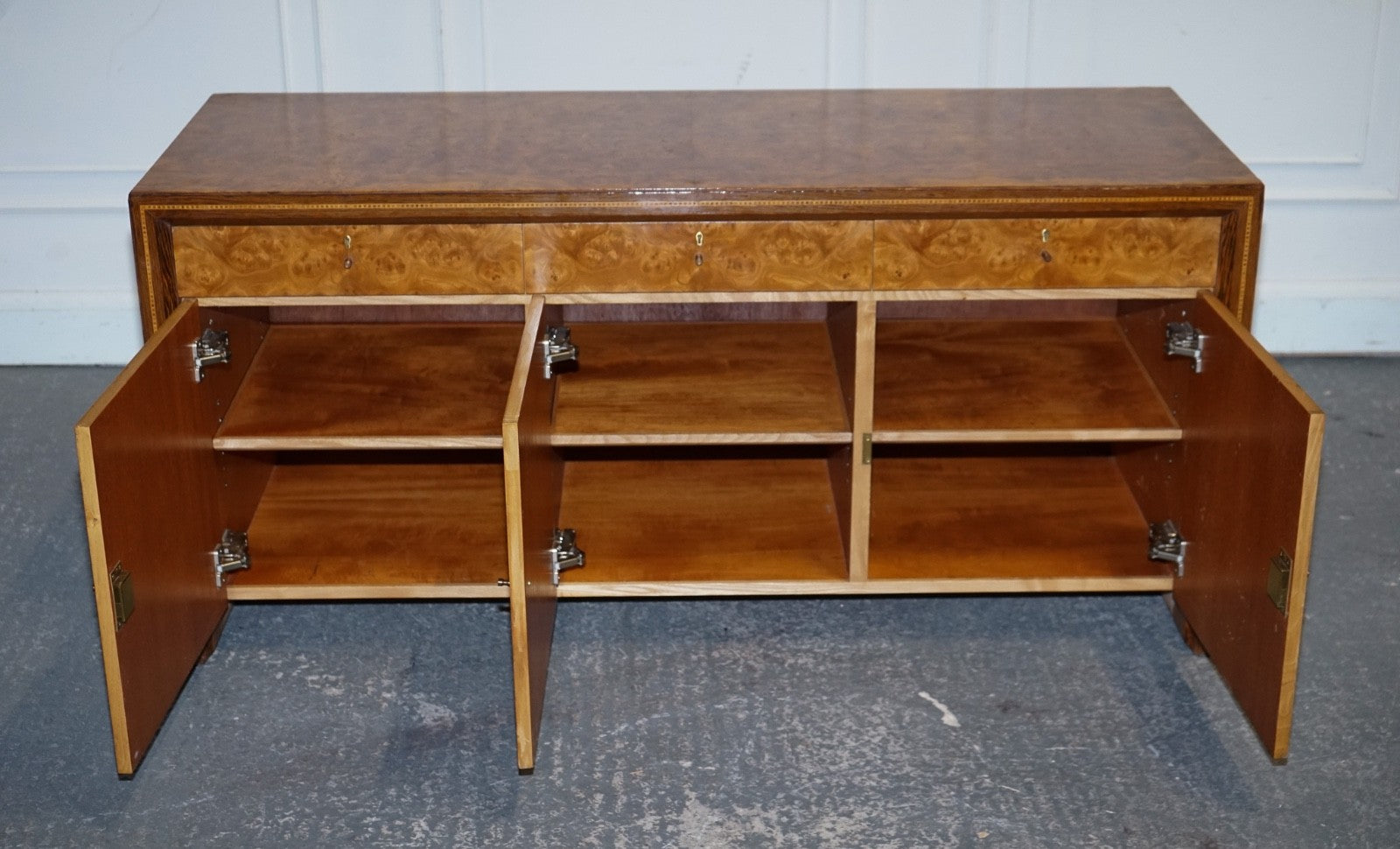 WARD BENNET BRICKEL ASSOCIATES RESTORED PAIR OF BURR WALNUT SIDEBOARDS
