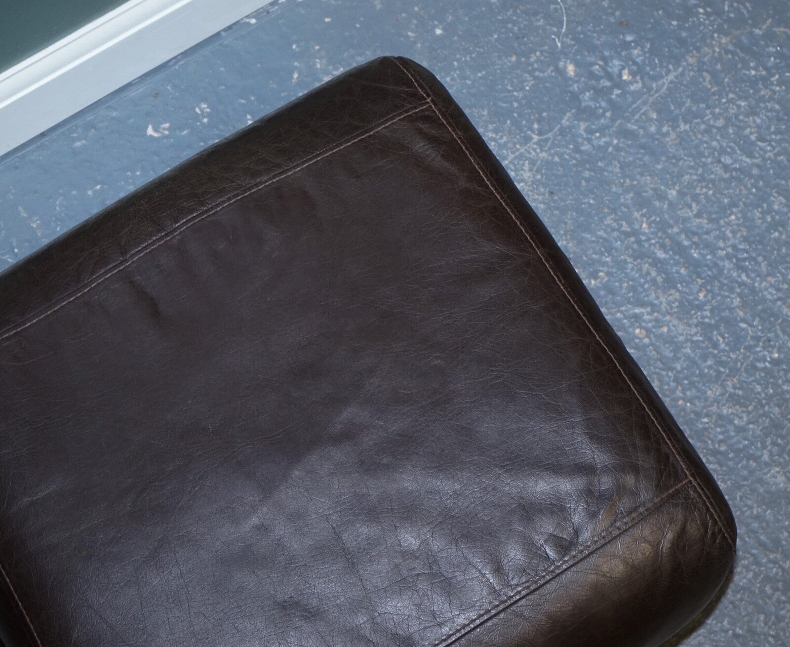 VINTAGE CHOCOLATE BROWN LEATHER FOOTSTOOL