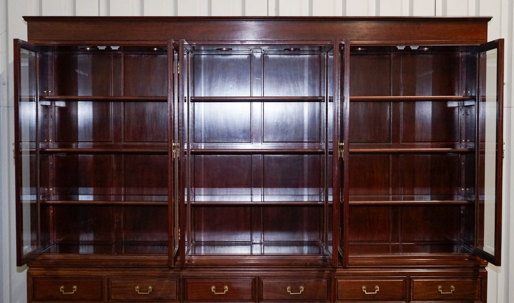 TREMENDOUS ORIENTAL CHINESE TEAK BOOKCASE DISPLAY CABINET WITH SIX DOORS