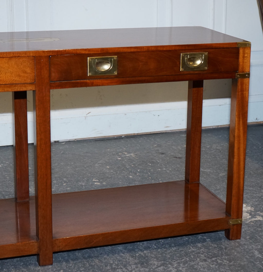 RESTORED VINTAGE HARRODS LONDON KENNEDY MILITARY CAMPAIGN CONSOLE TABLE