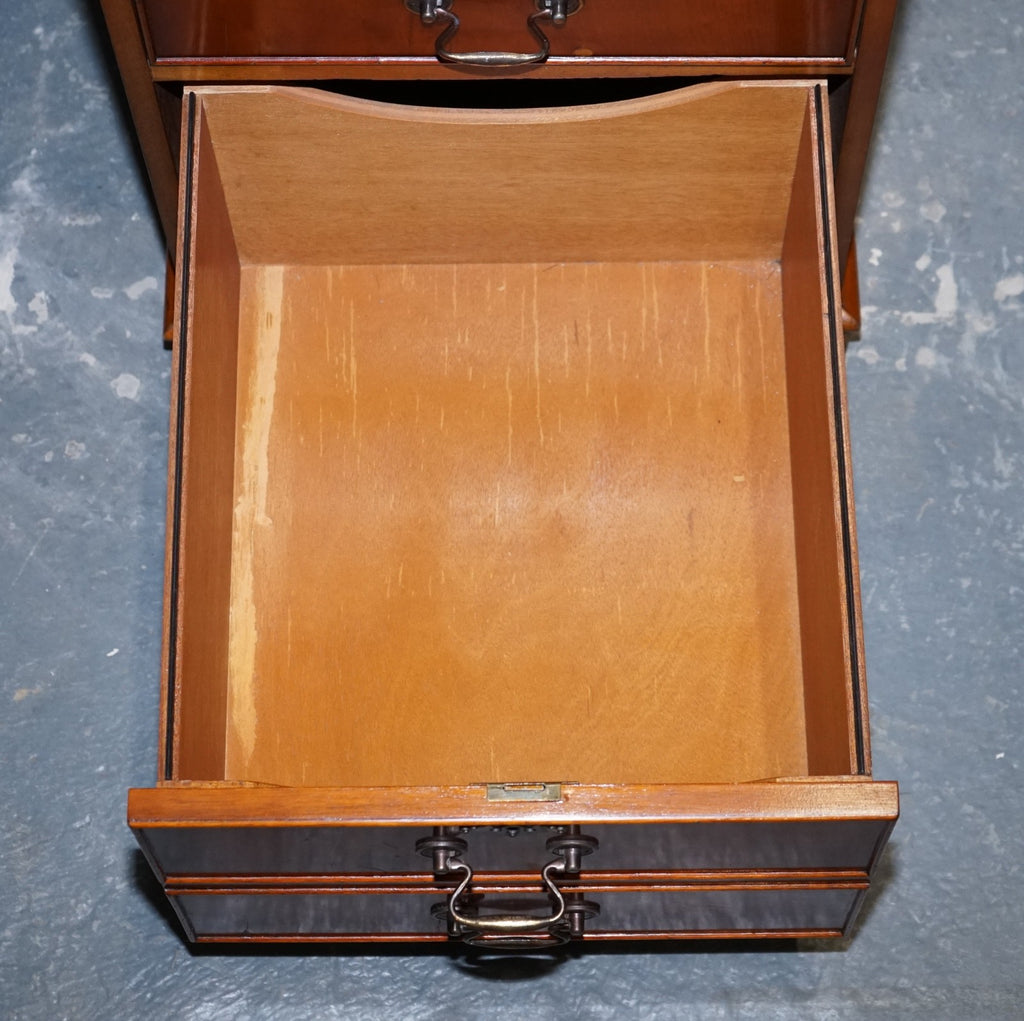 VINTAGE YEW WOOD FILLING CABINET WITH GREEN LEATHER TOP AND TWO DRAWERS (2)