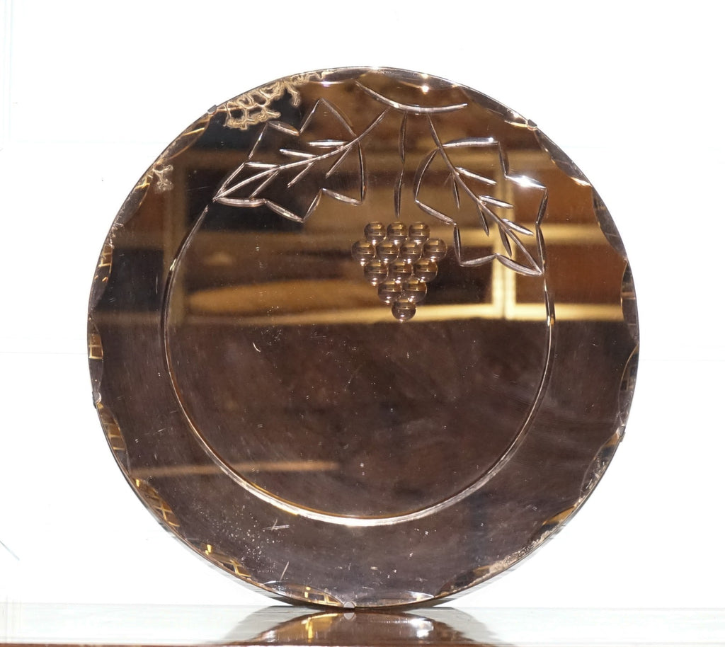 VINTAGE ART DECO PEACH GLASS BEVELED CIRCULAR WALL MIRROR