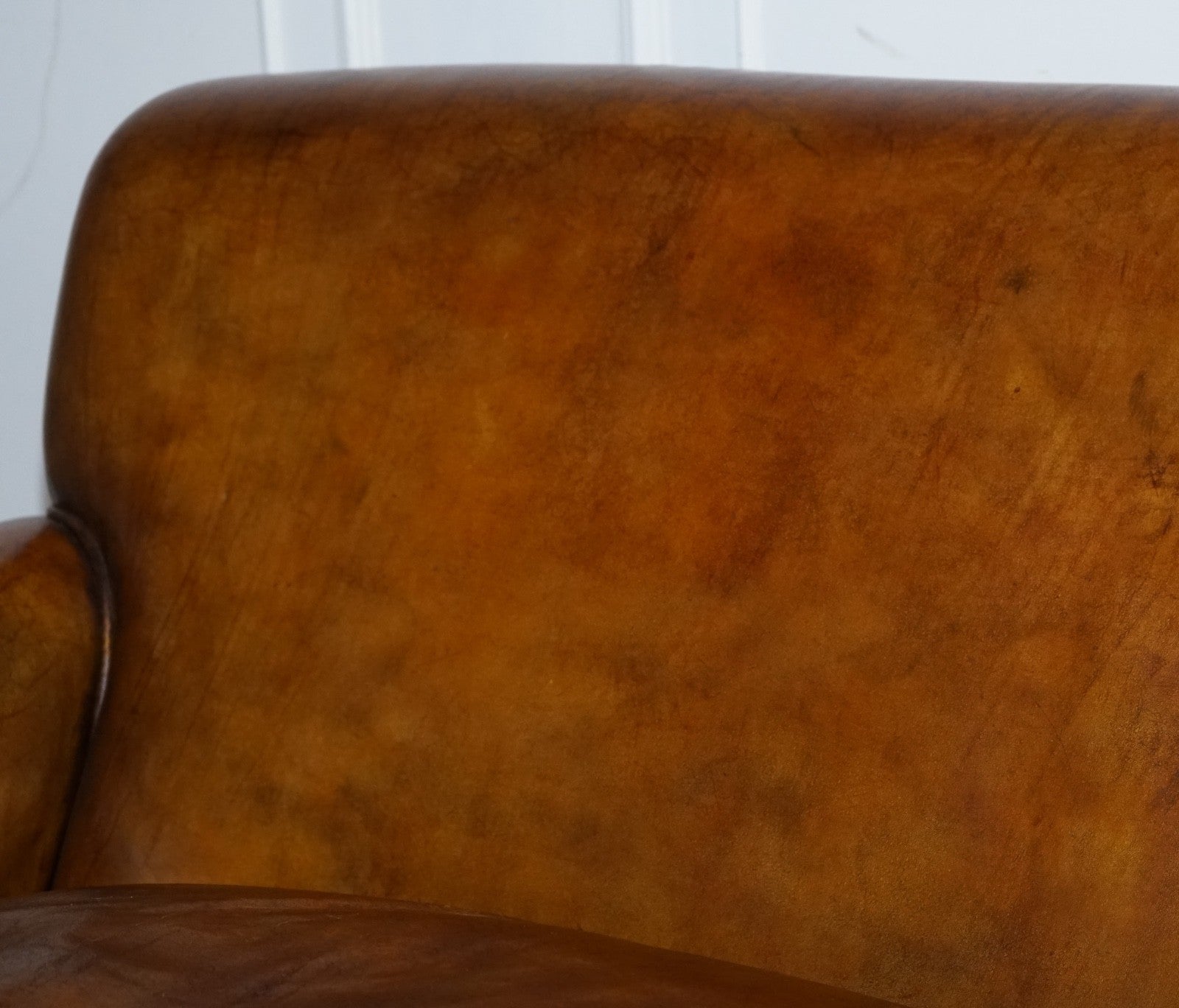 ENGLISH RESTORED HAND DYED LEATHER TWO TO THREE SEATER SOFA