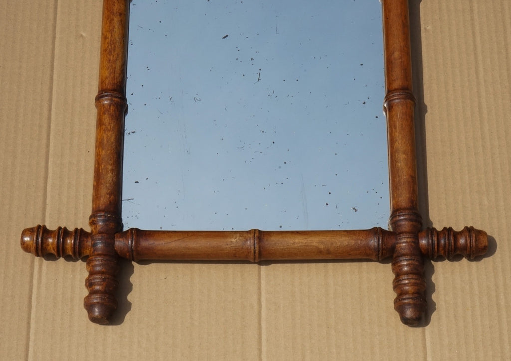ANTIQUE ENGLISH DECORATIVE FAUX BAMBOO WALL MiRROR WITH LIGHT FOXING GLASS