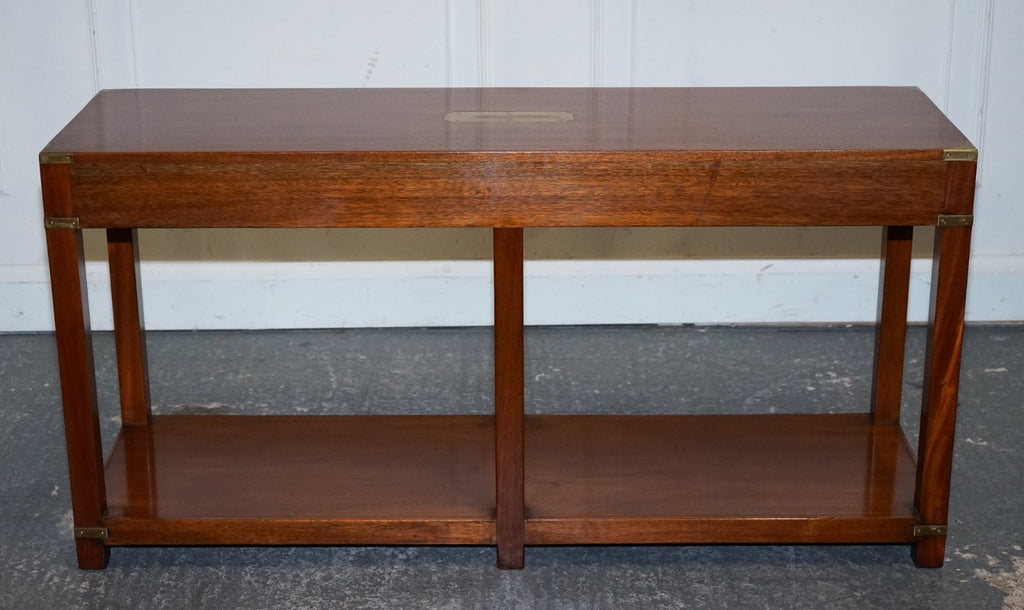 RESTORED VINTAGE HARRODS LONDON KENNEDY MILITARY CAMPAIGN CONSOLE TABLE