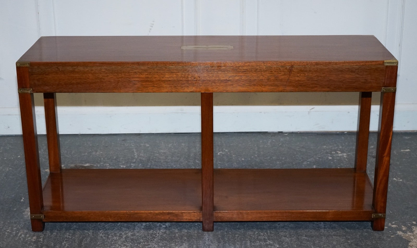 RESTORED VINTAGE HARRODS LONDON KENNEDY MILITARY CAMPAIGN CONSOLE TABLE
