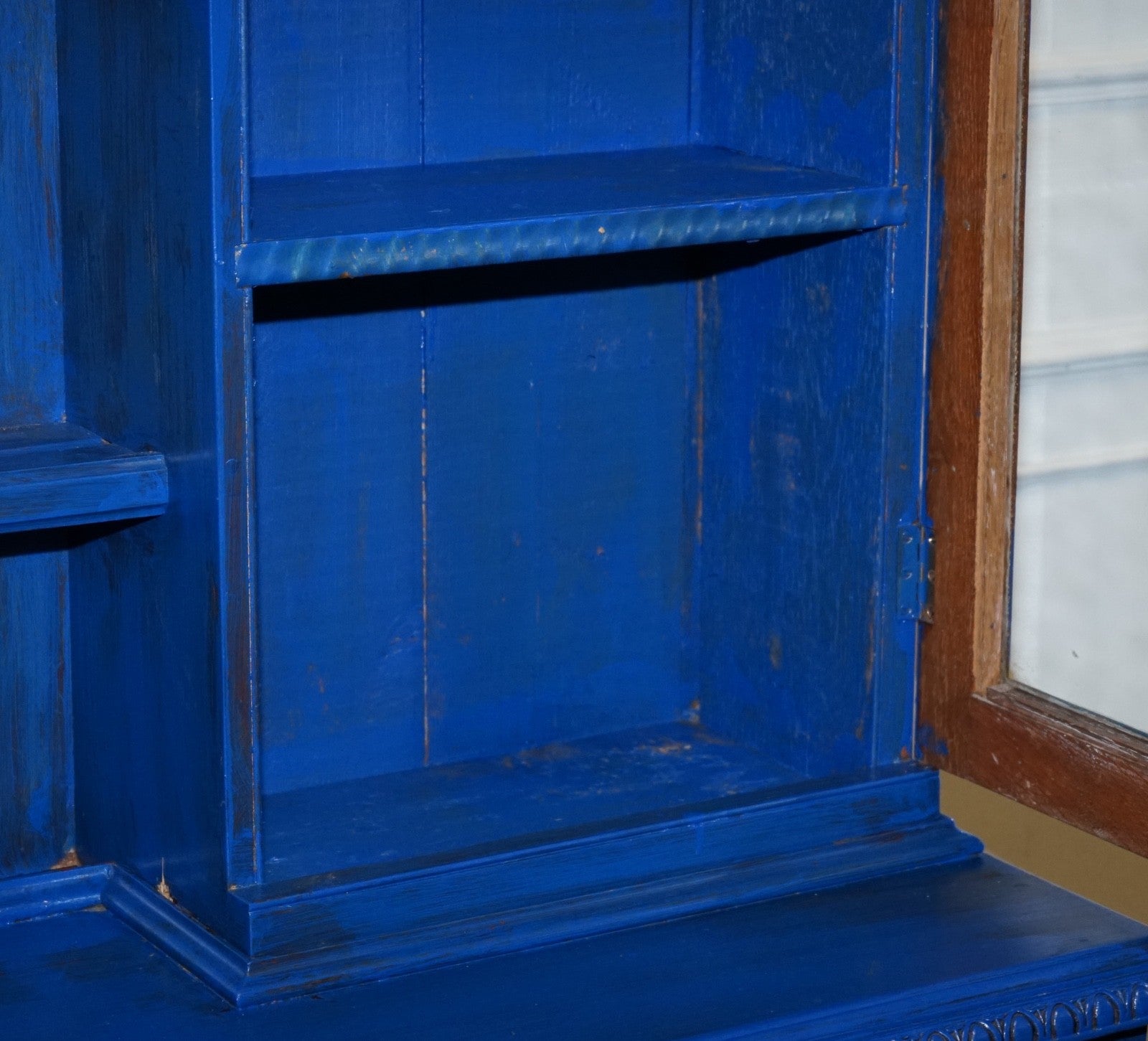 ANTIQUE VICTORIAN VIBRANT BLUE HAND PAINTED KITCHEN CUPBOARD CABINET