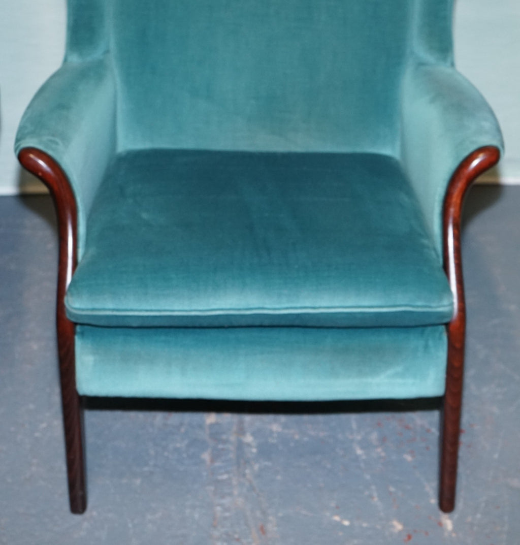 MID CENTURY VINTAGE PAIR OF PARER KNOLL FROXFIELD BLUE FABRIC WINGBACK ARMCHAIRS