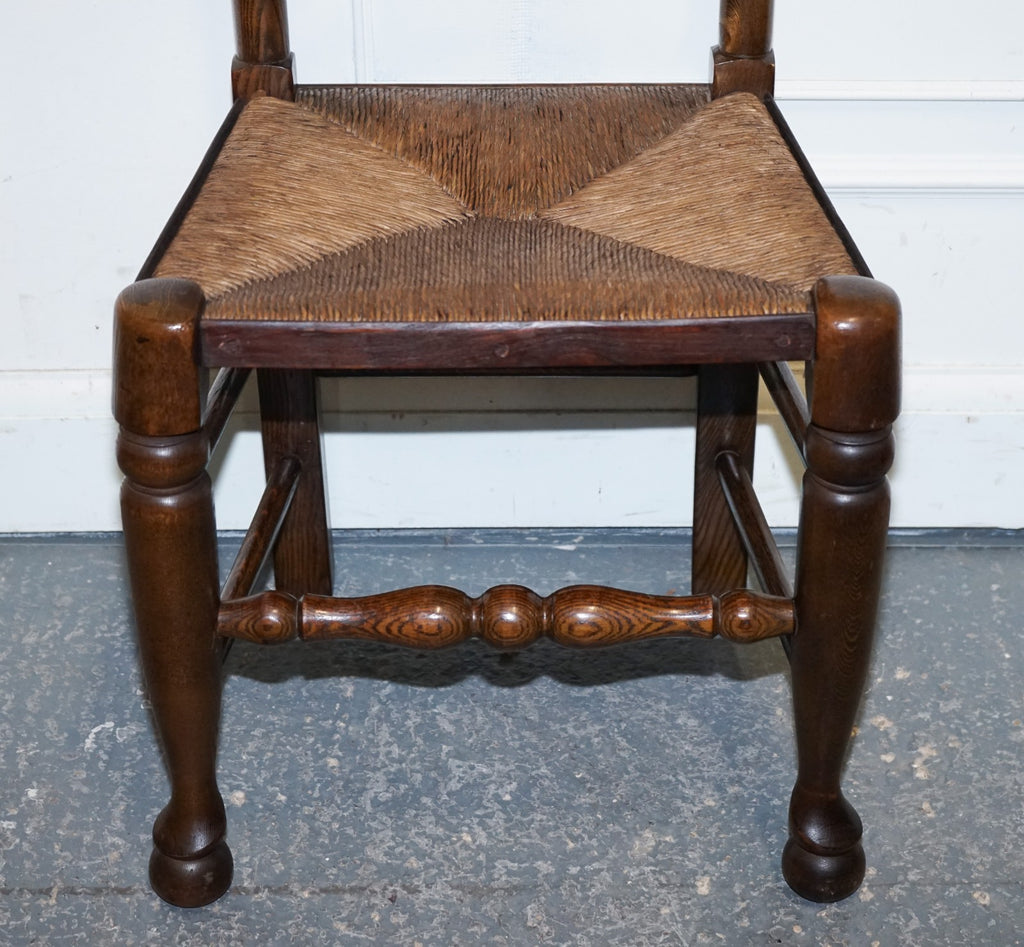 SET OF SIX ENGLISH ANTIQUE CIRCA 1910 LADDERBACK RUSH SEAT DINING CHAIRS